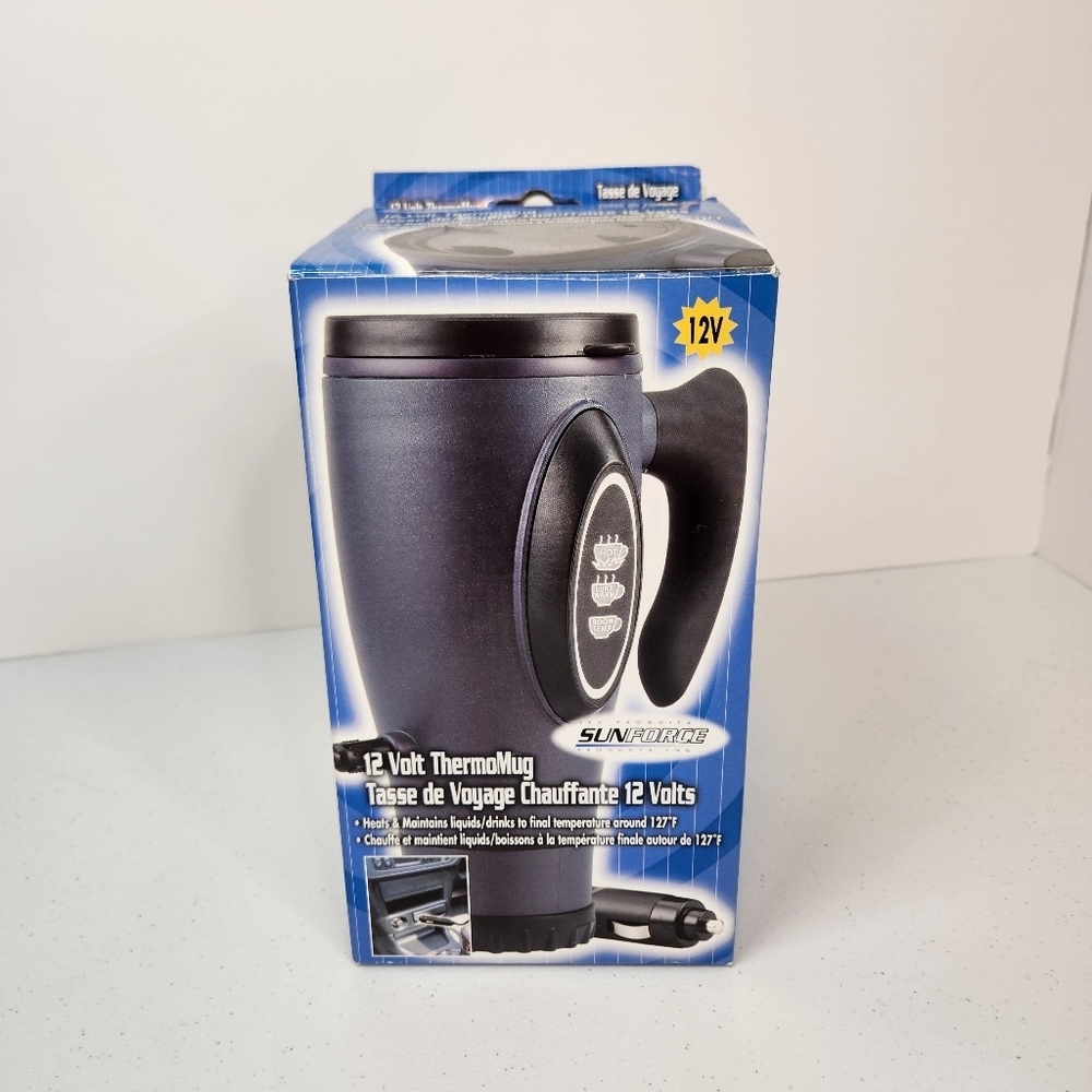 16oz. Sunforce 12 Volt Thermal Heated Travel Mug 3 Temp Settings Car Charger New
